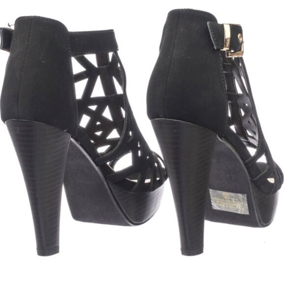 Top Moda Tapered High Heel Gladiator Geometric Laser Cutout Platform Dress Shoes - Picture 5 of 6